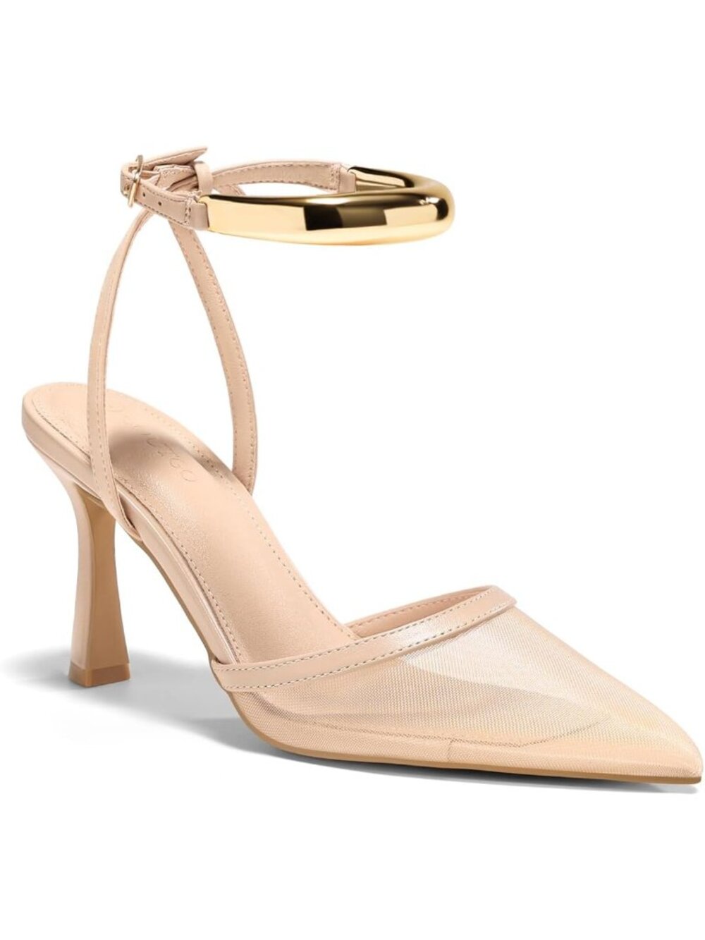 Women's Khaki Strappy High Heels Closed Pointed Toe Pumps Ankle Strap Metal